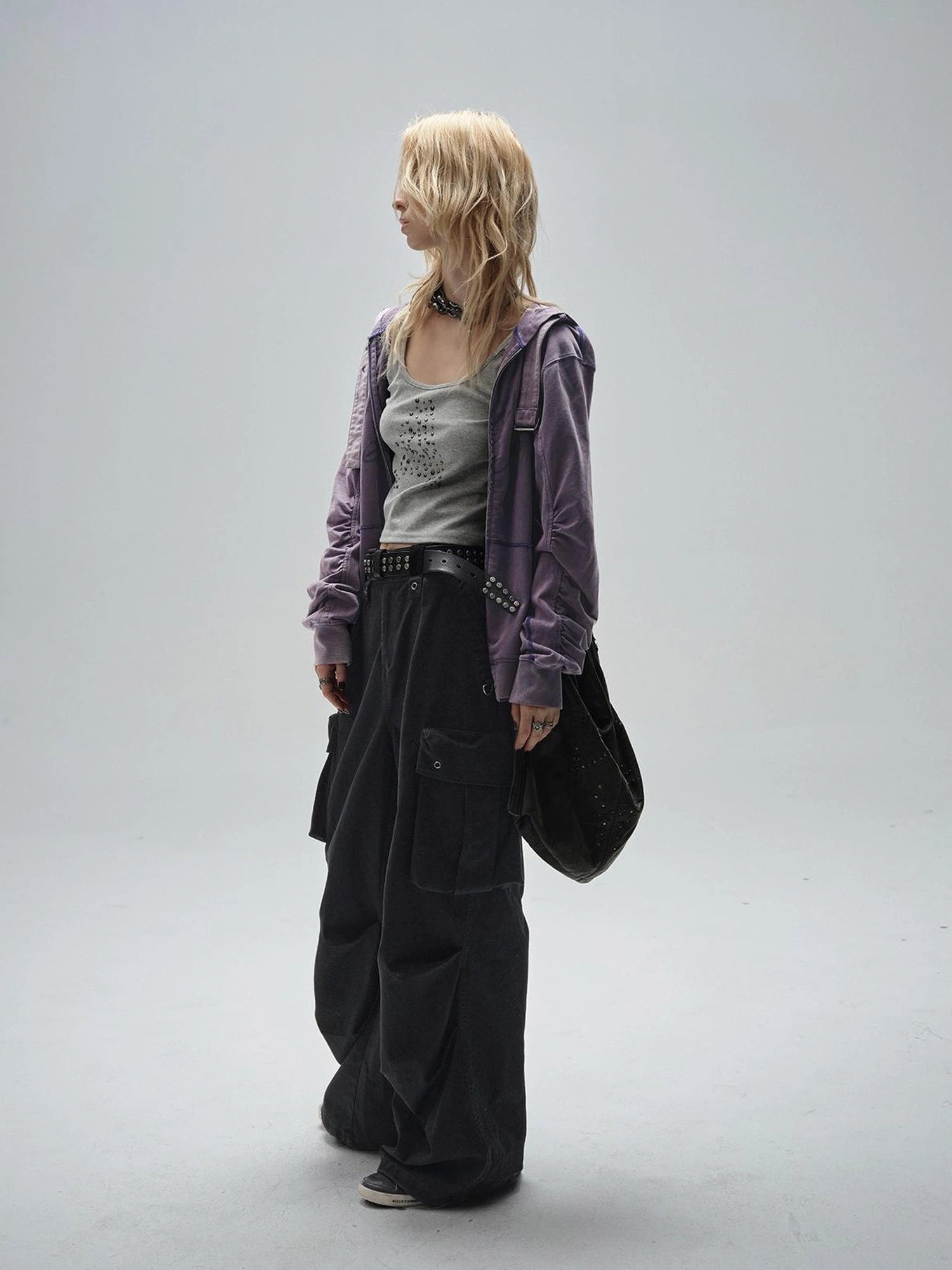 wear And tear Vintage Washed Hoodie With Spider Print