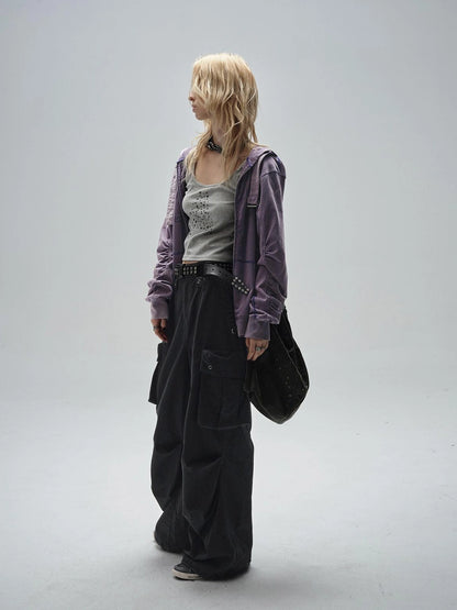 wear And tear Vintage Washed Hoodie With Spider Print