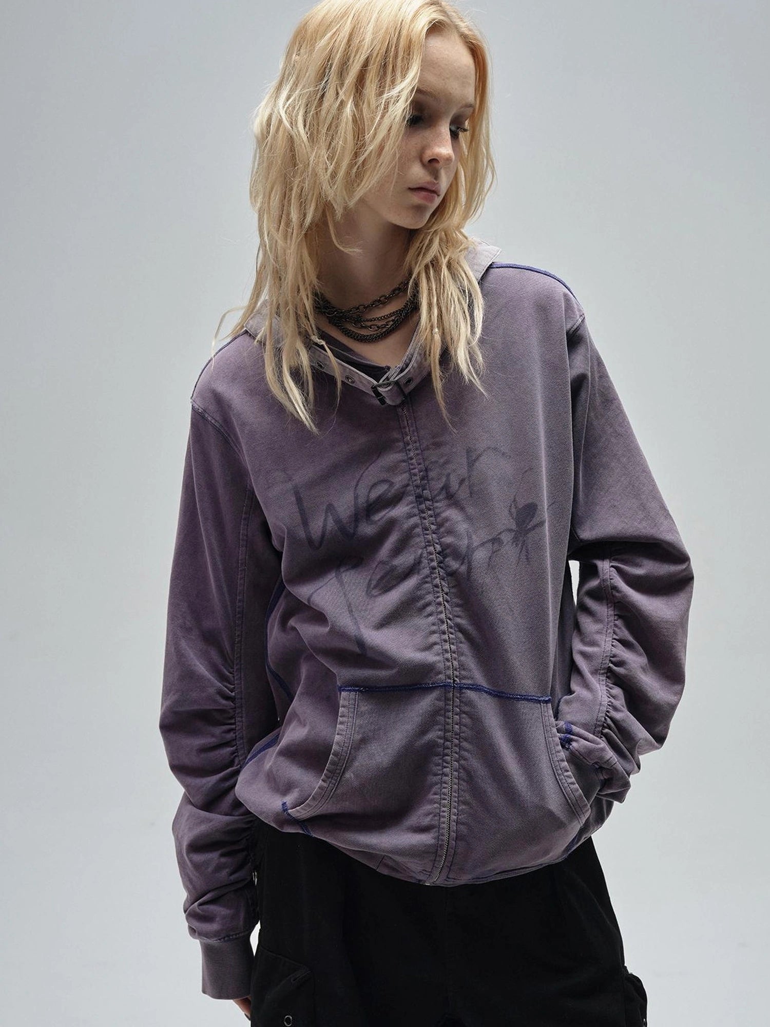 wear And tear Vintage Washed Hoodie With Spider Print