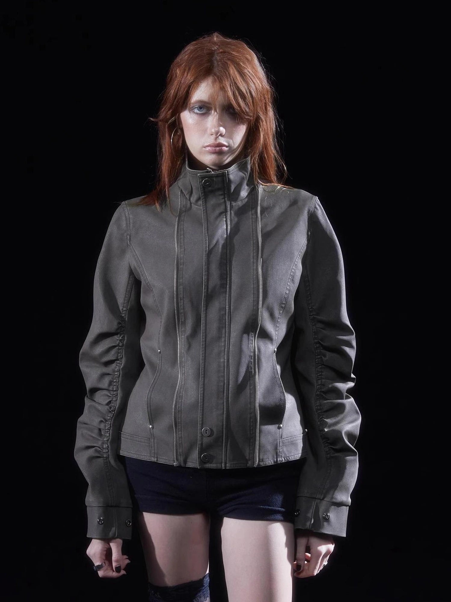 Vintage Washed Punk Rider Jacket With Metal Details