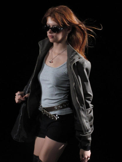 Vintage Washed Punk Rider Jacket With Metal Details
