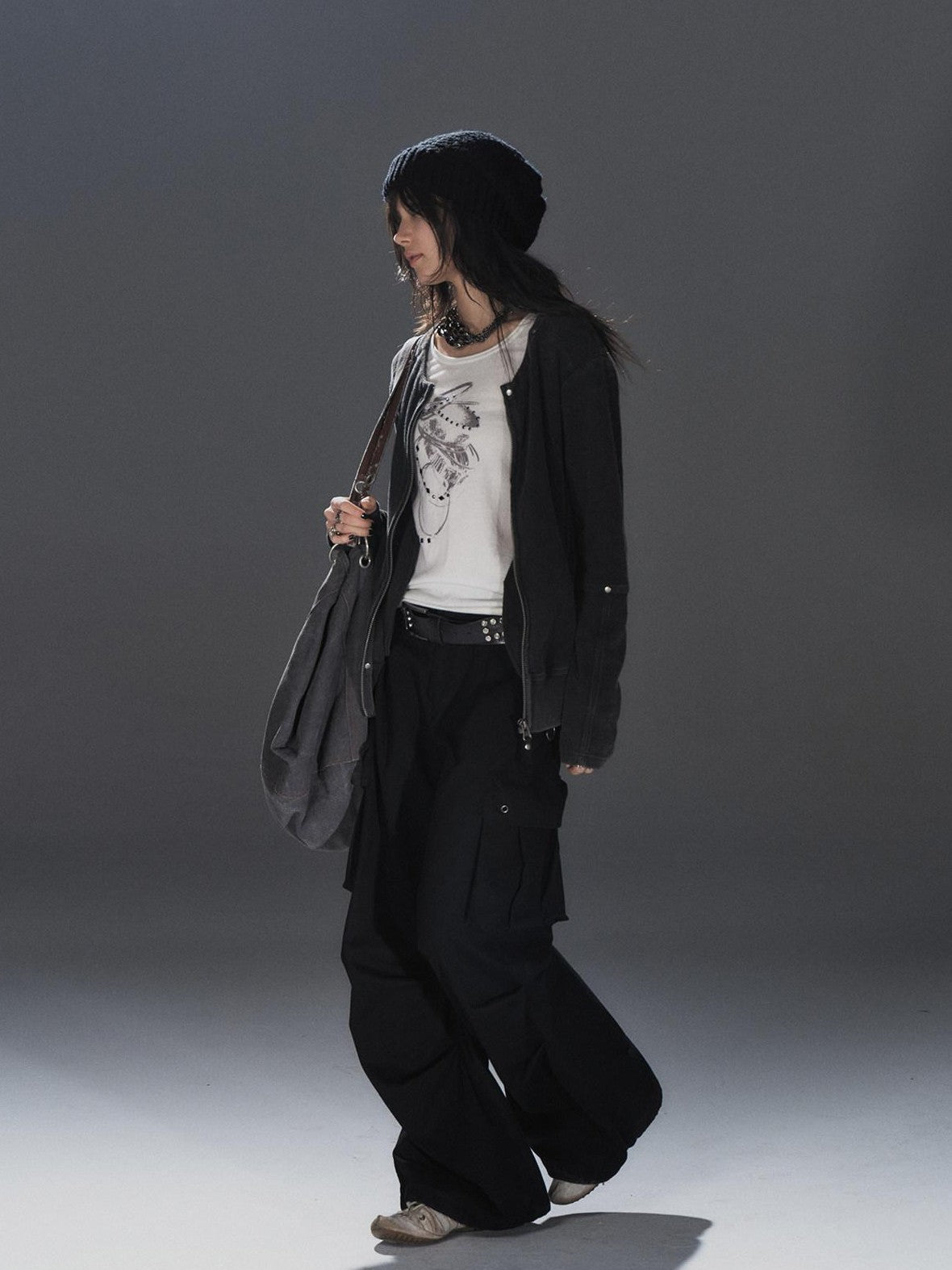 wear And tear Waffle Knit Studded Distressed Punk Loose Women&