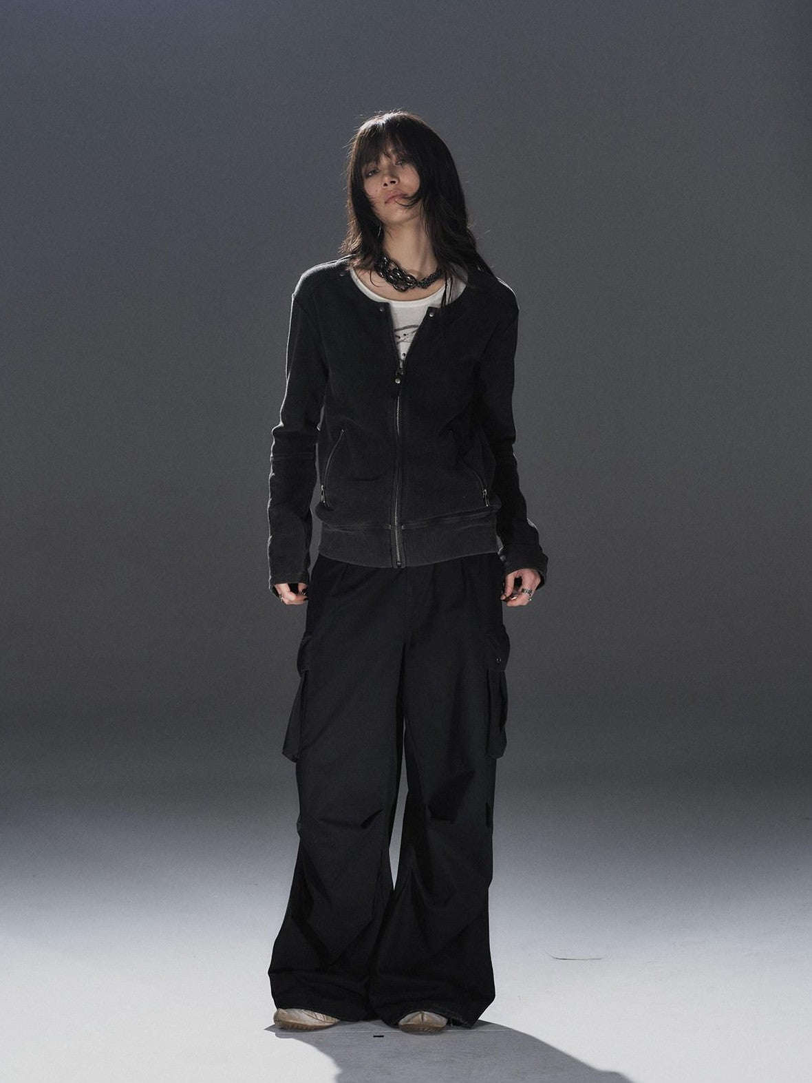 wear And tear Waffle Knit Studded Distressed Punk Loose Women&