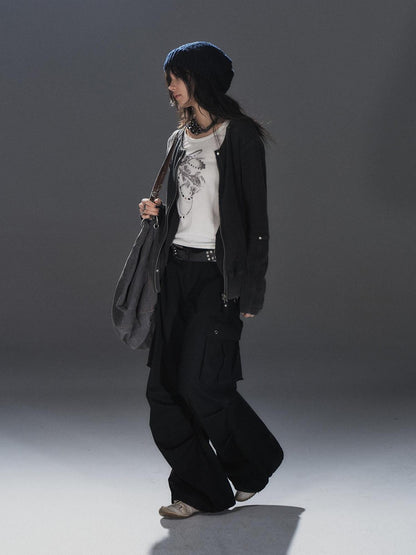wear And tear Waffle Knit Studded Distressed Punk Loose Women&