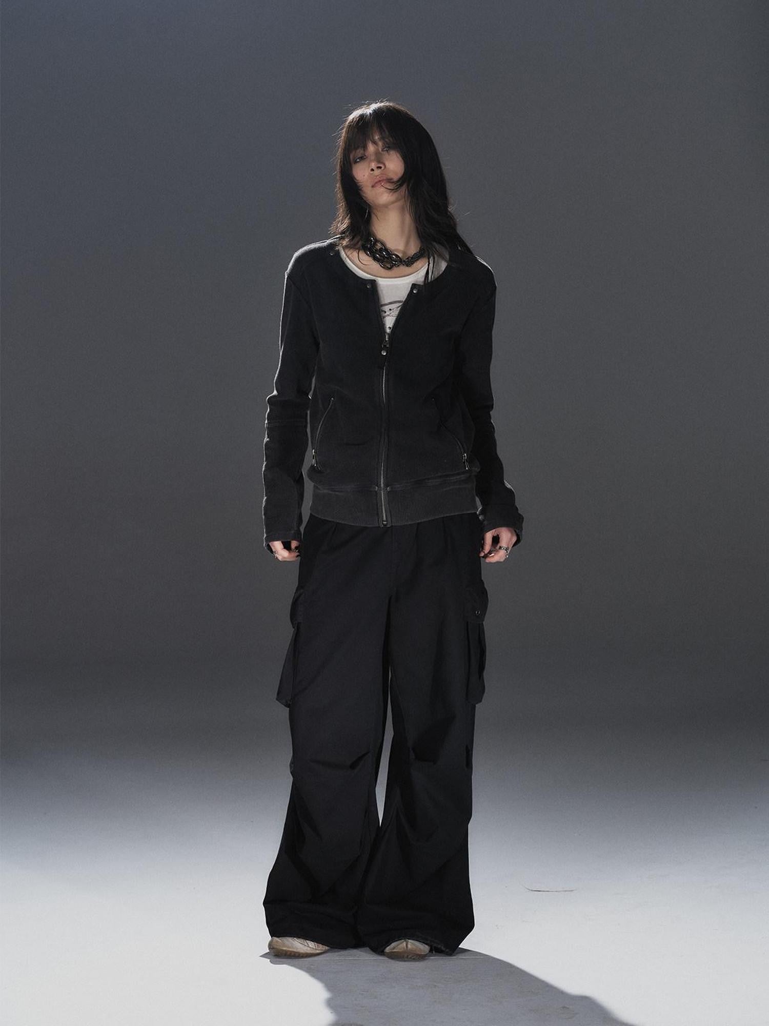 wear And tear Waffle Knit Studded Distressed Punk Loose Women&