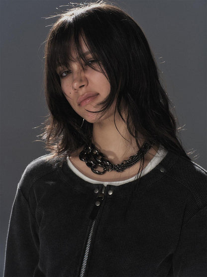 wear And tear Waffle Knit Studded Distressed Punk Loose Women&