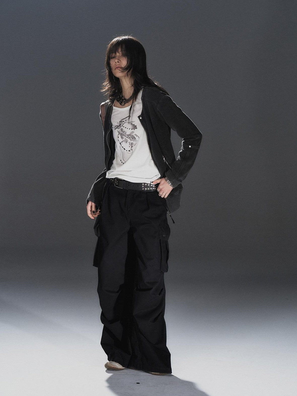 wear And tear Waffle Knit Studded Distressed Punk Loose Women&