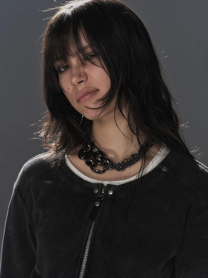 wear And tear Waffle Knit Studded Distressed Punk Loose Women&