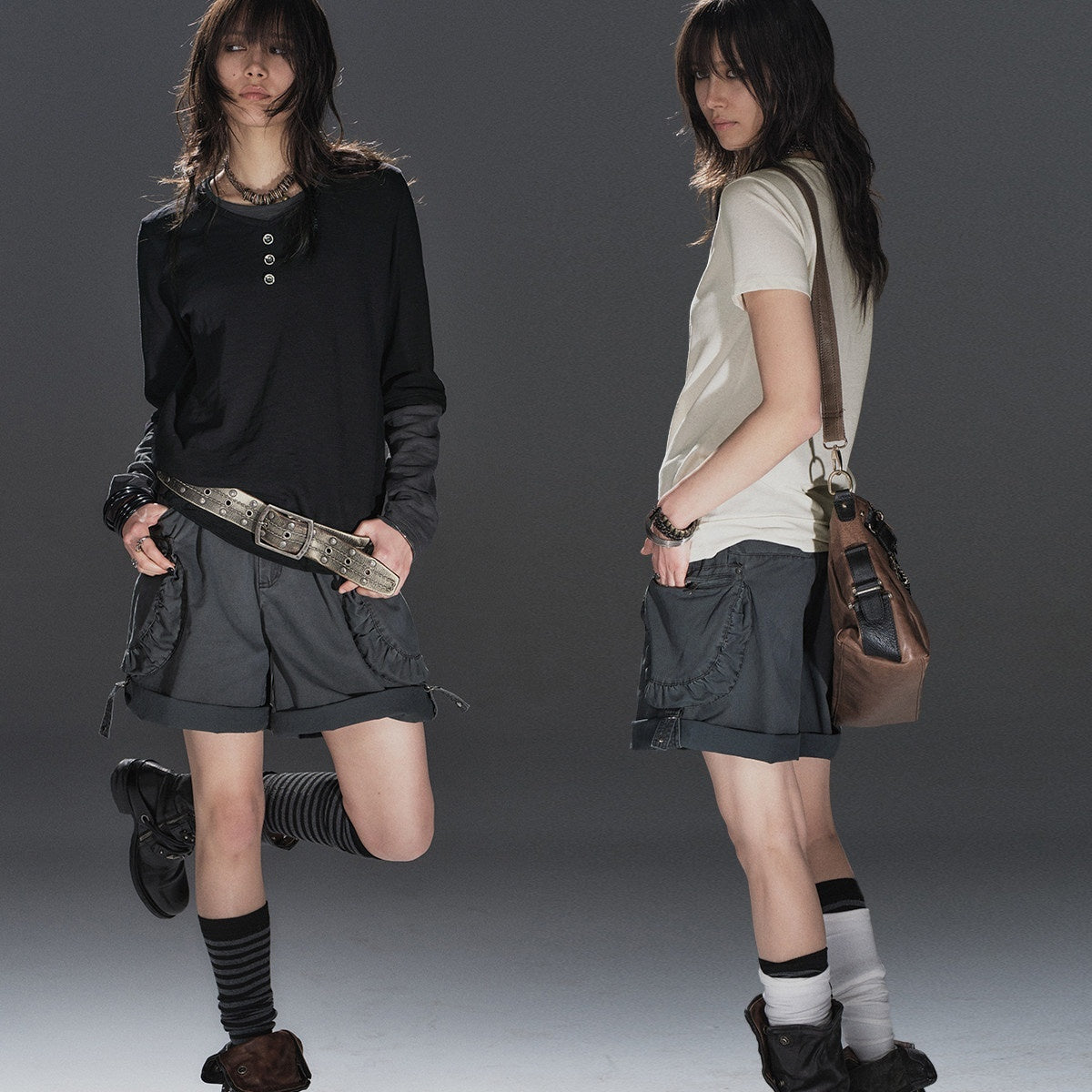 wear_And_tear_Washed_Gray_Pleated_Adjustable_Cuff_Cargo_Rivet_Women&