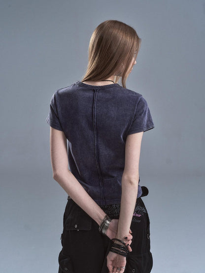wear And tear Washed Purple Distressed Print Frayed Hem Women&