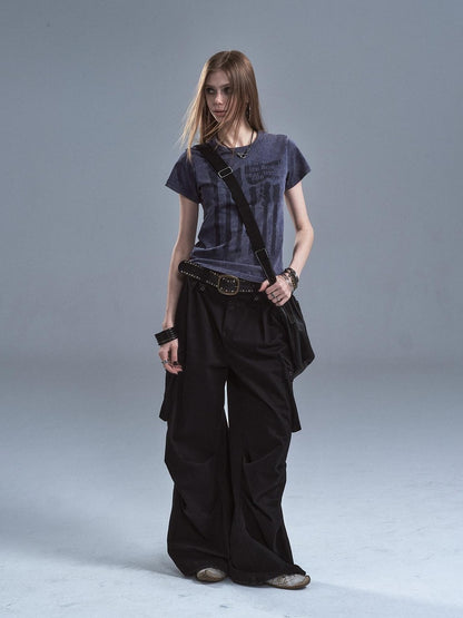 wear And tear Washed Purple Distressed Print Frayed Hem Women&