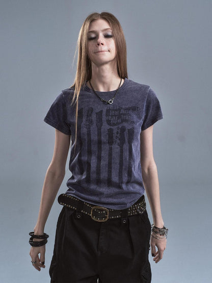 wear And tear Washed Purple Distressed Print Frayed Hem Women&