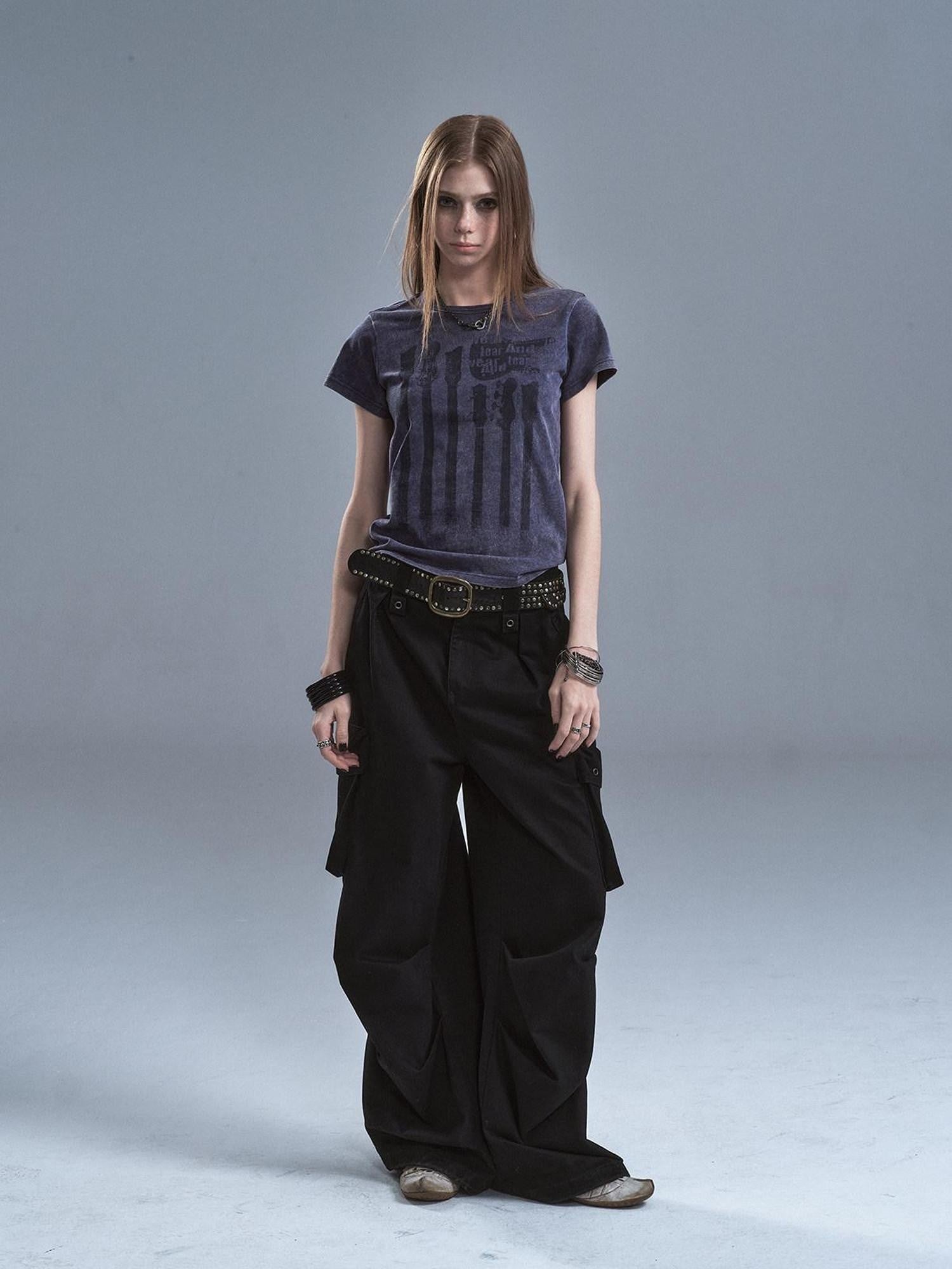 wear And tear Washed Purple Distressed Print Frayed Hem Women&