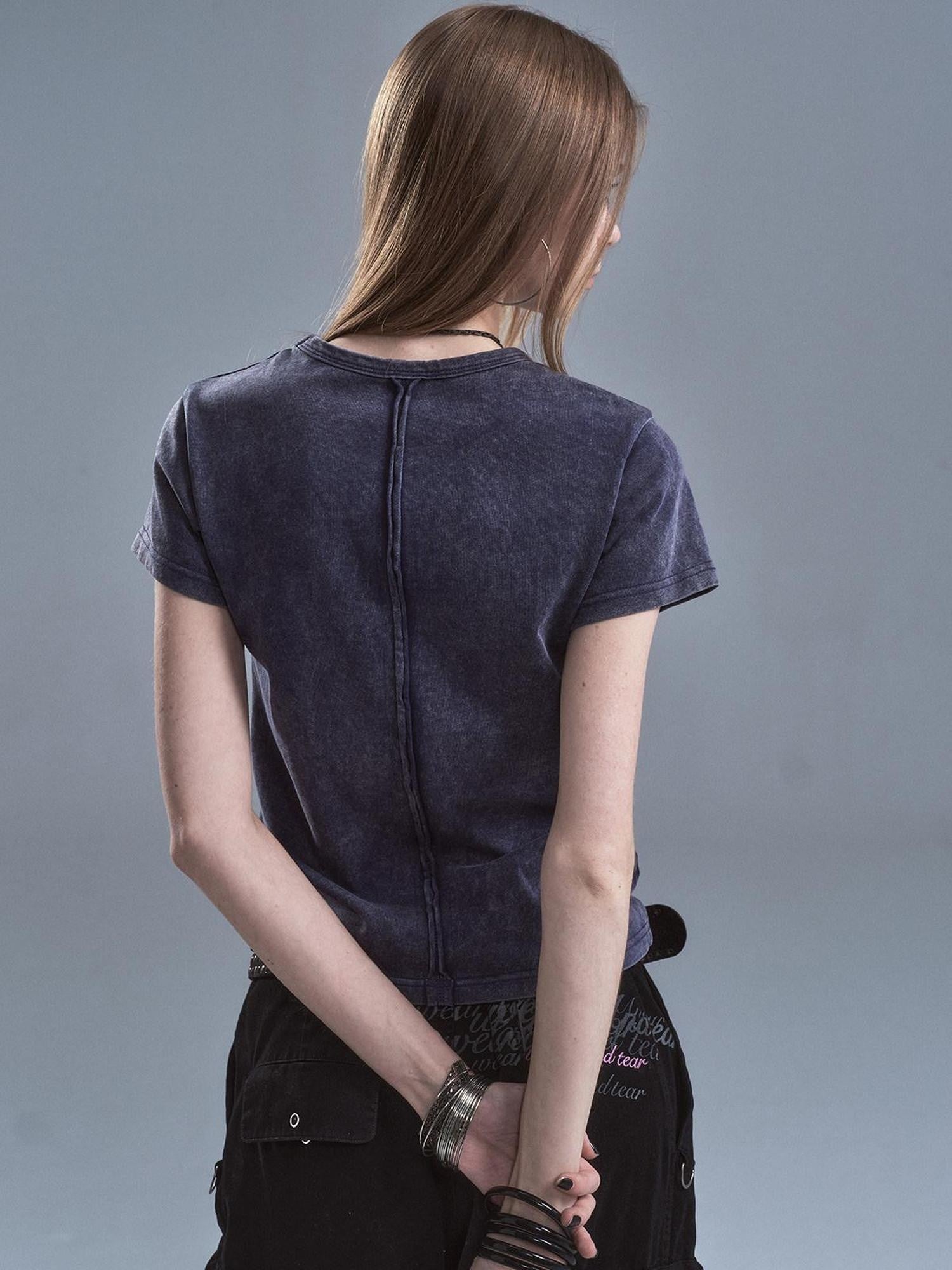 wear And tear Washed Purple Distressed Print Frayed Hem Women&