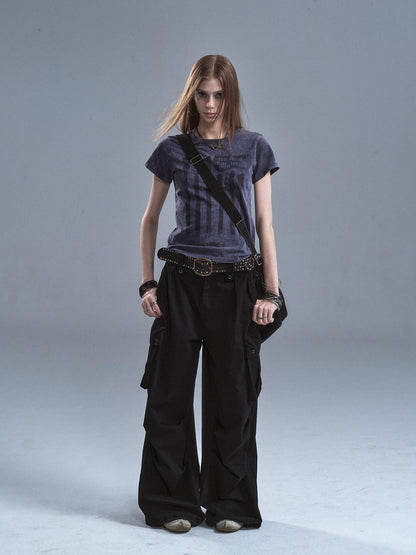 wear And tear Washed Purple Distressed Print Frayed Hem Women&
