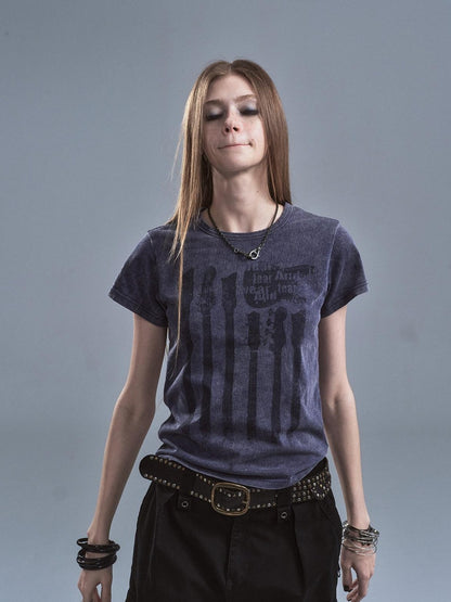 wear And tear Washed Purple Distressed Print Frayed Hem Women&