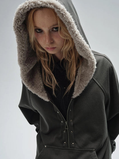 wear And tear Wear And Tear Fleece Hoodie With Snap Front And Studs