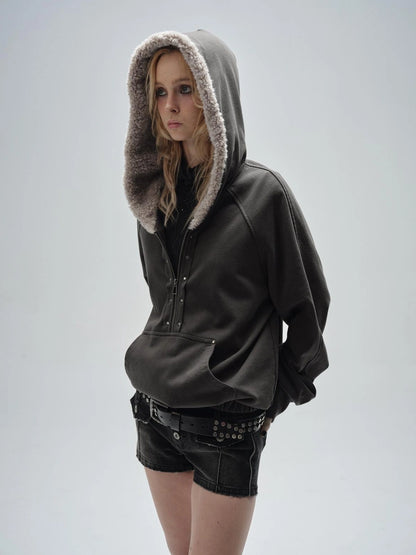 wear And tear Wear And Tear Fleece Hoodie With Snap Front And Studs