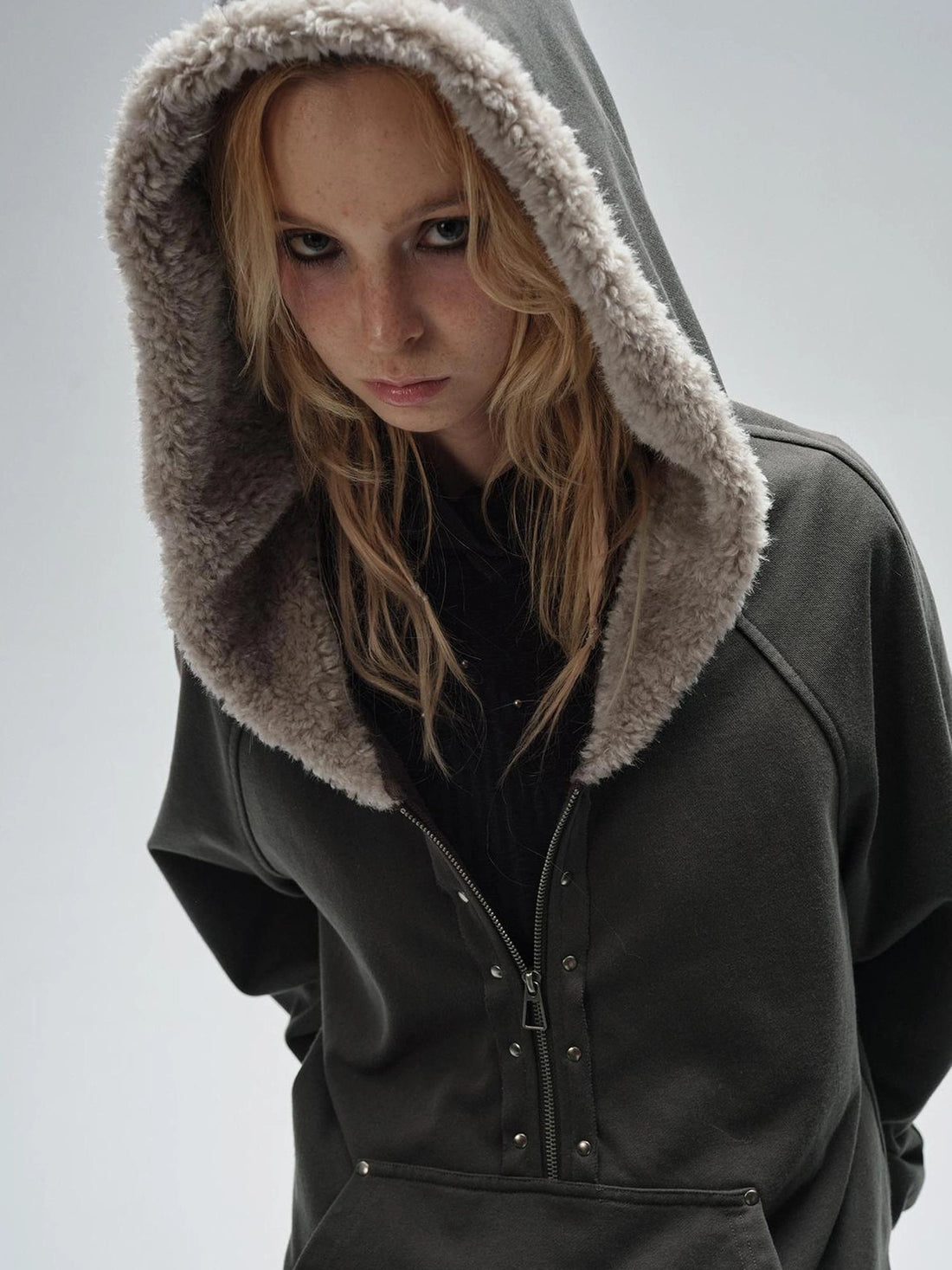 wear And tear Wear And Tear Fleece Hoodie With Snap Front And Studs