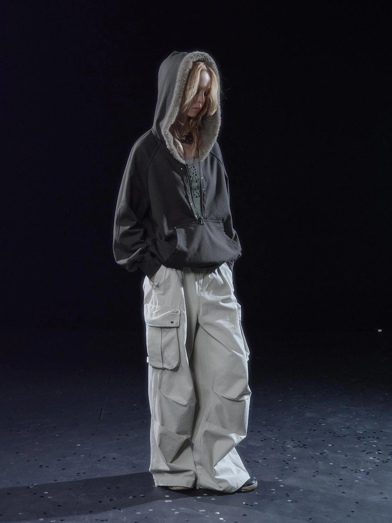 wear And tear Wear And Tear Fleece Hoodie With Snap Front And Studs