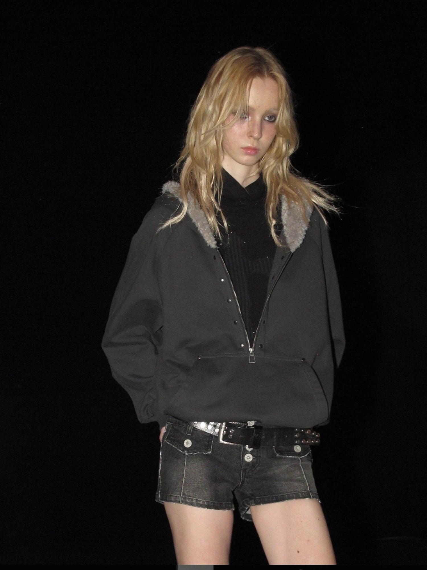 wear And tear Wear And Tear Fleece Hoodie With Snap Front And Studs
