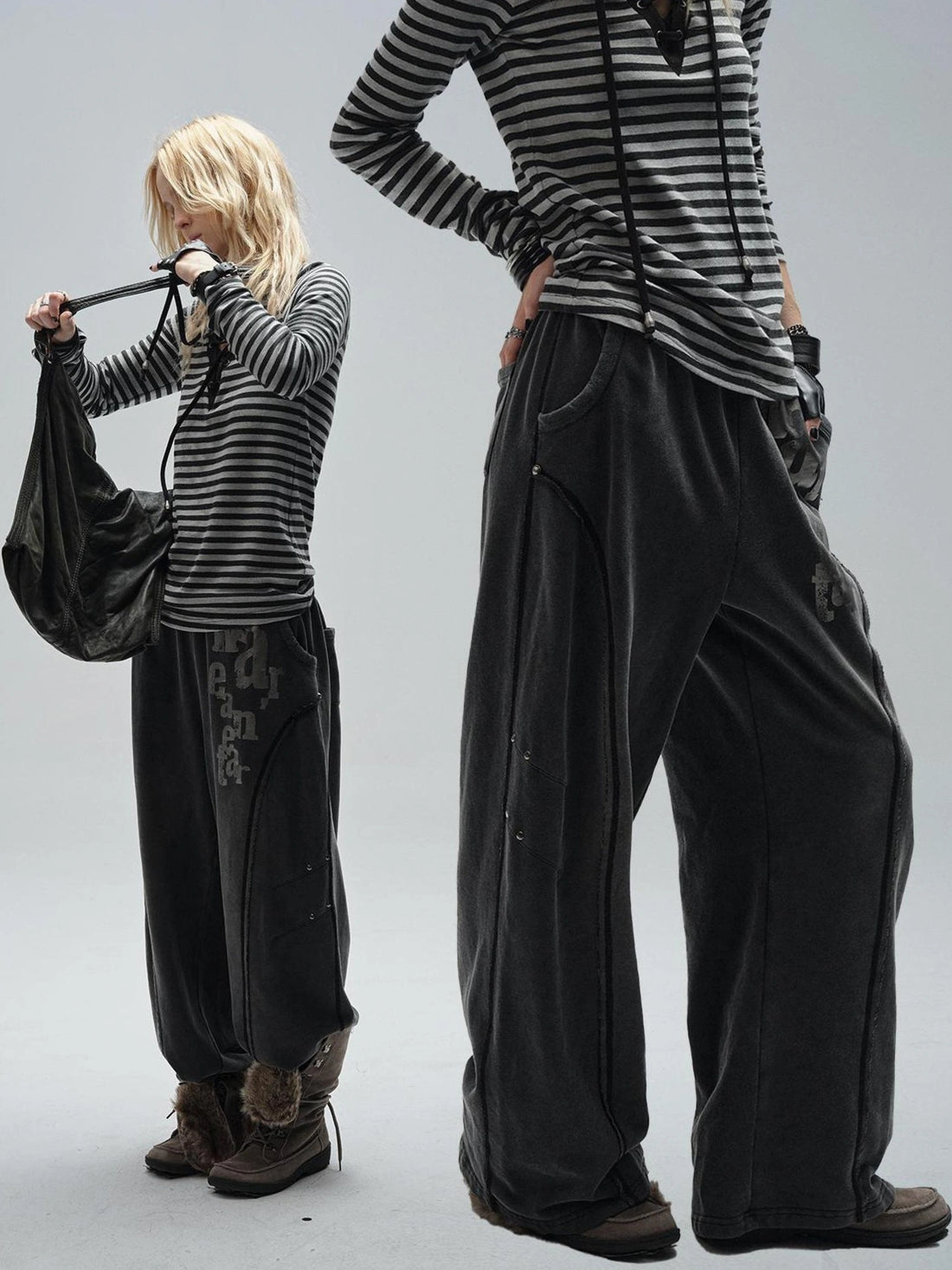 Wear And Tear Frayed Print Relaxed Washed Punk Cargo Pants