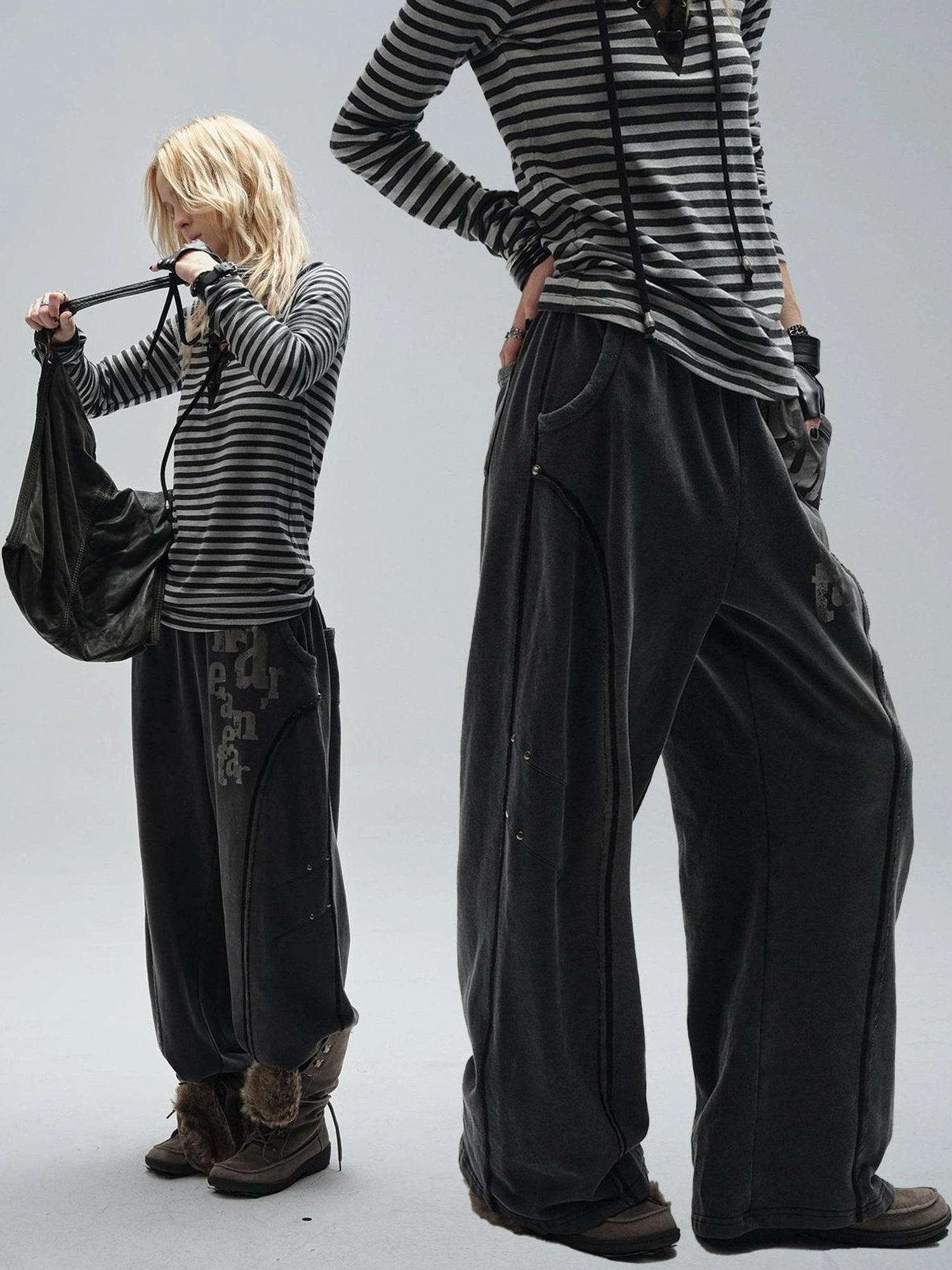 Wear And Tear Frayed Print Relaxed Washed Punk Cargo Pants