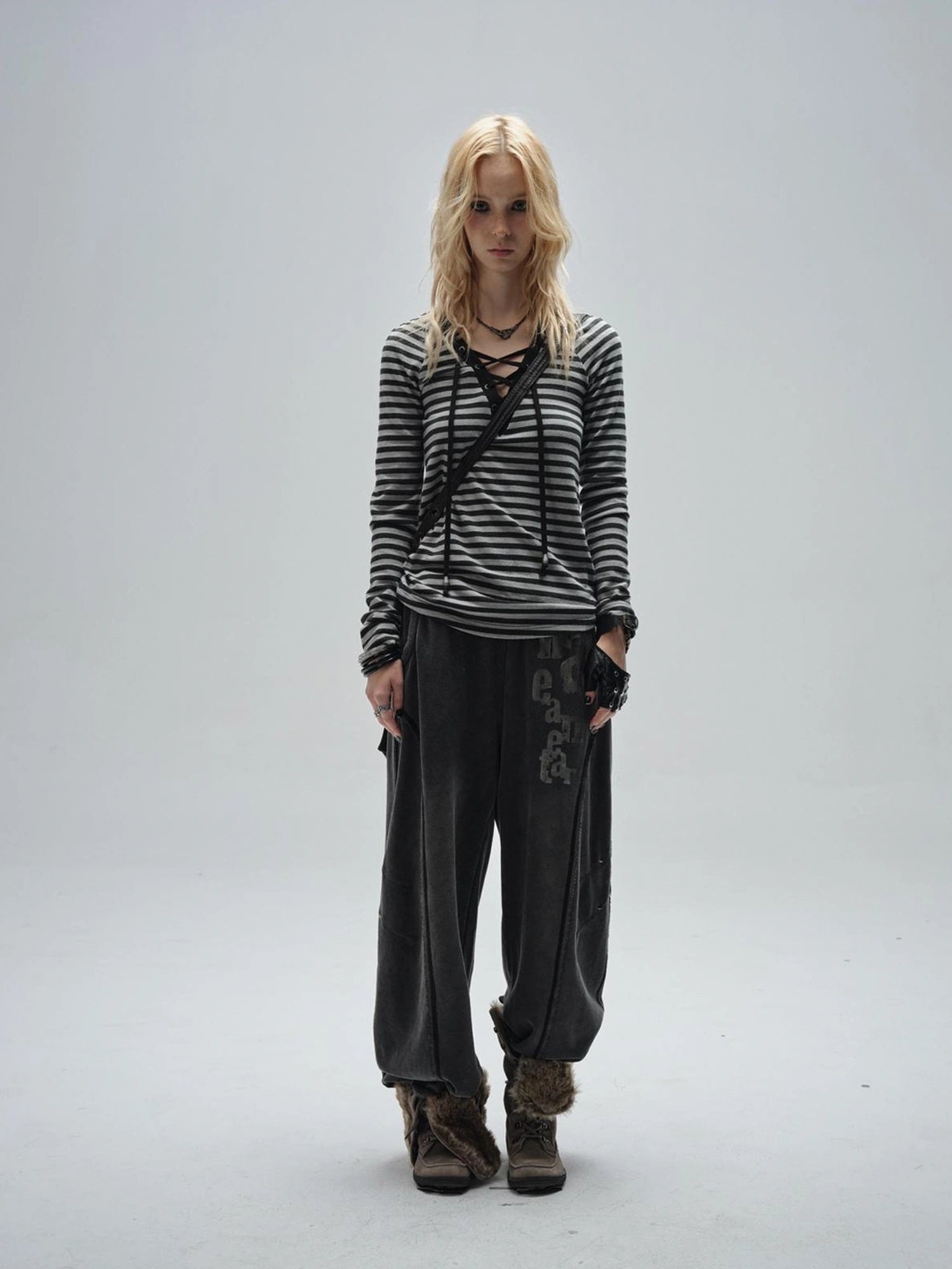 Wear And Tear Frayed Print Relaxed Washed Punk Cargo Pants