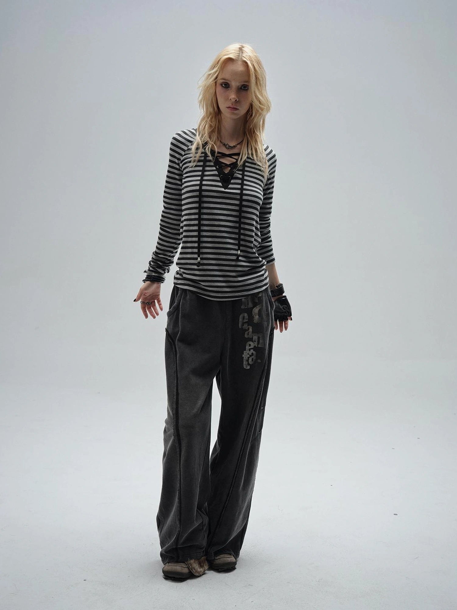 Wear And Tear Frayed Print Relaxed Washed Punk Cargo Pants