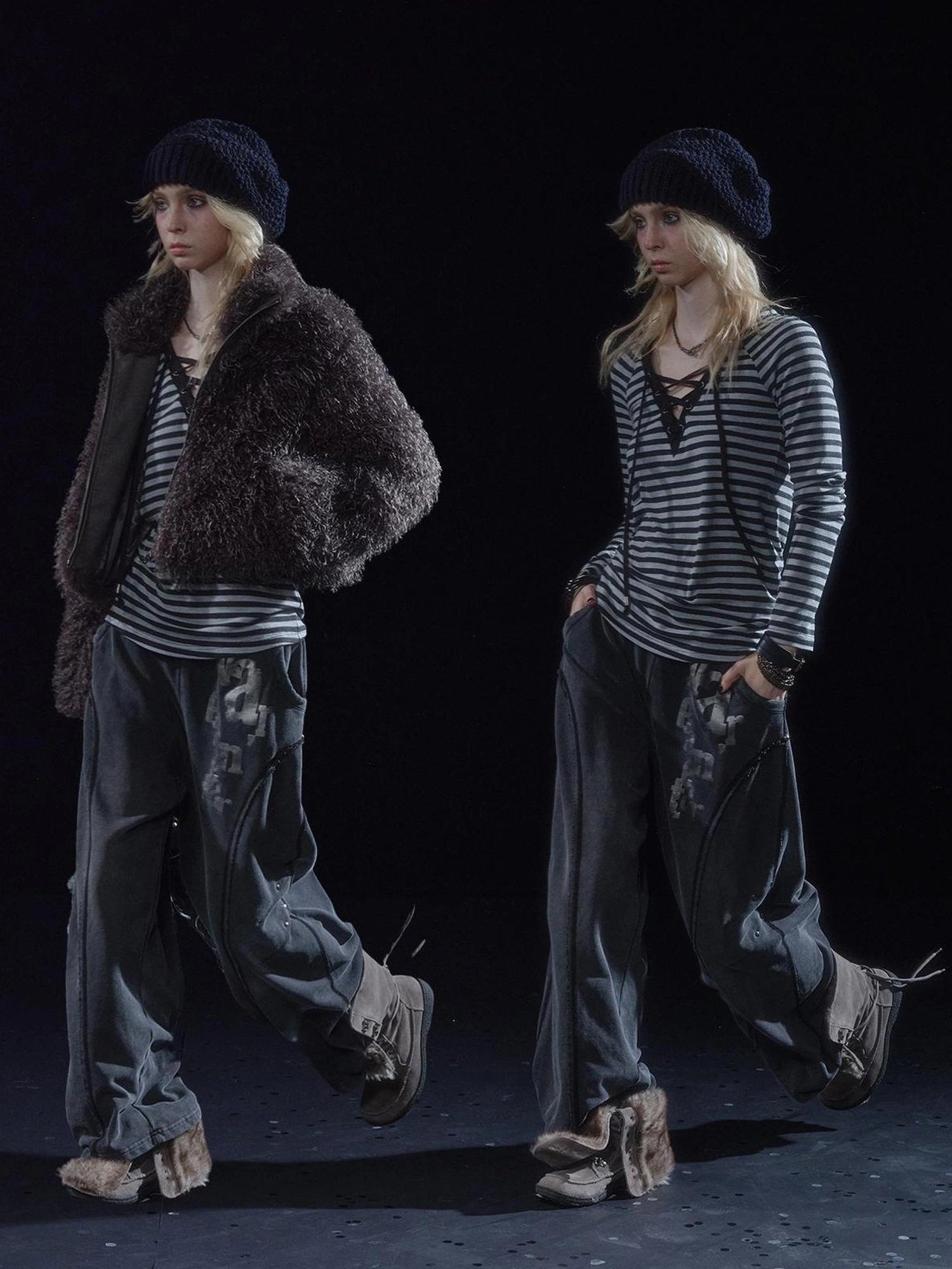Wear And Tear Frayed Print Relaxed Washed Punk Cargo Pants