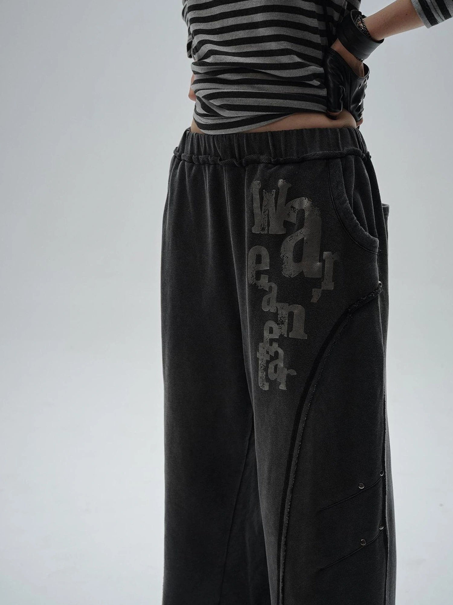 Wear And Tear Frayed Print Relaxed Washed Punk Cargo Pants