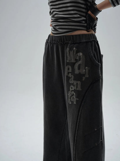 Wear And Tear Frayed Print Relaxed Washed Punk Cargo Pants