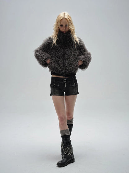 wear And tear Wear And Tear Grey Fleece Zip Up Cropped Jacket