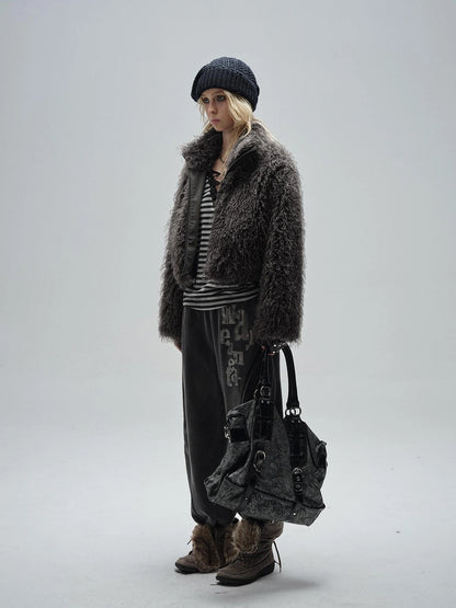 wear And tear Wear And Tear Grey Fleece Zip Up Cropped Jacket