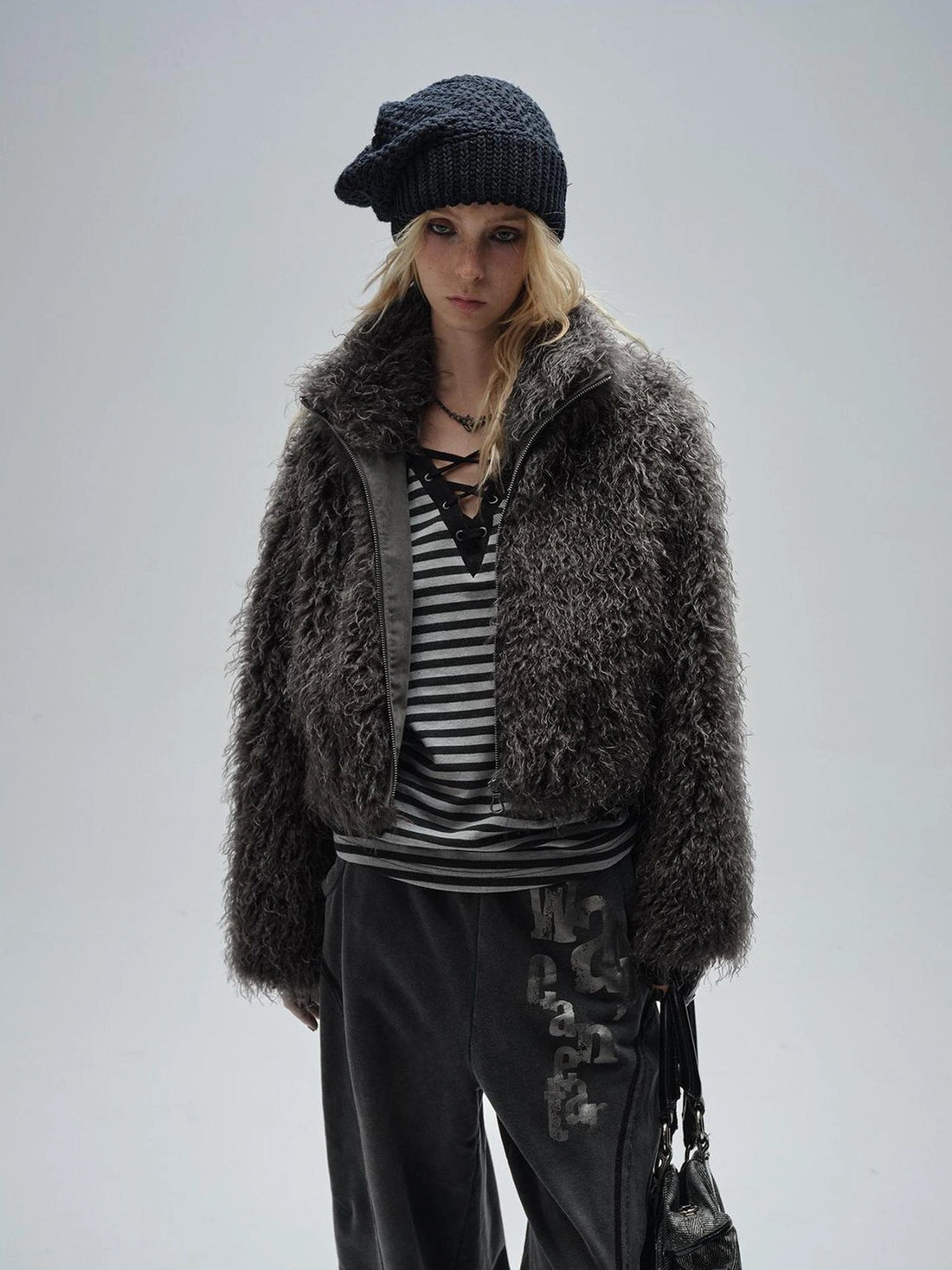 wear And tear Wear And Tear Grey Fleece Zip Up Cropped Jacket