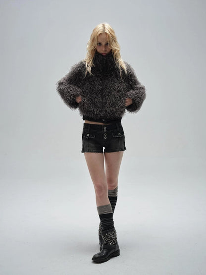 wear And tear Wear And Tear Grey Fleece Zip Up Cropped Jacket