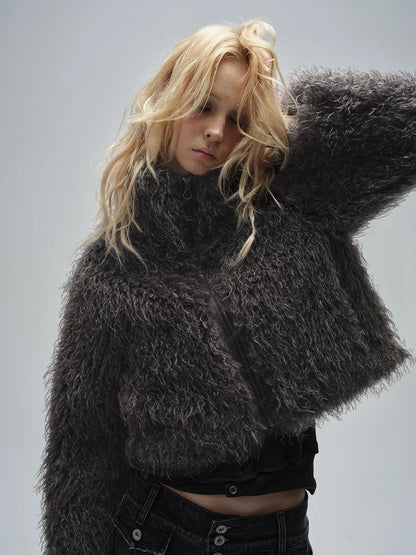 wear And tear Wear And Tear Grey Fleece Zip Up Cropped Jacket