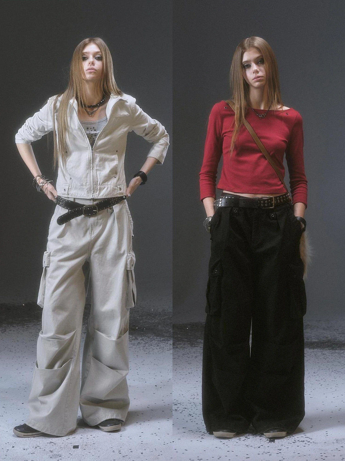 wear And tear Wide Leg Cargo Pants With Print Embroidery Studs