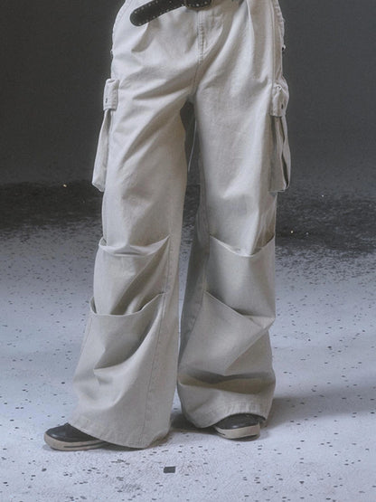 wear And tear Wide Leg Cargo Pants With Print Embroidery Studs