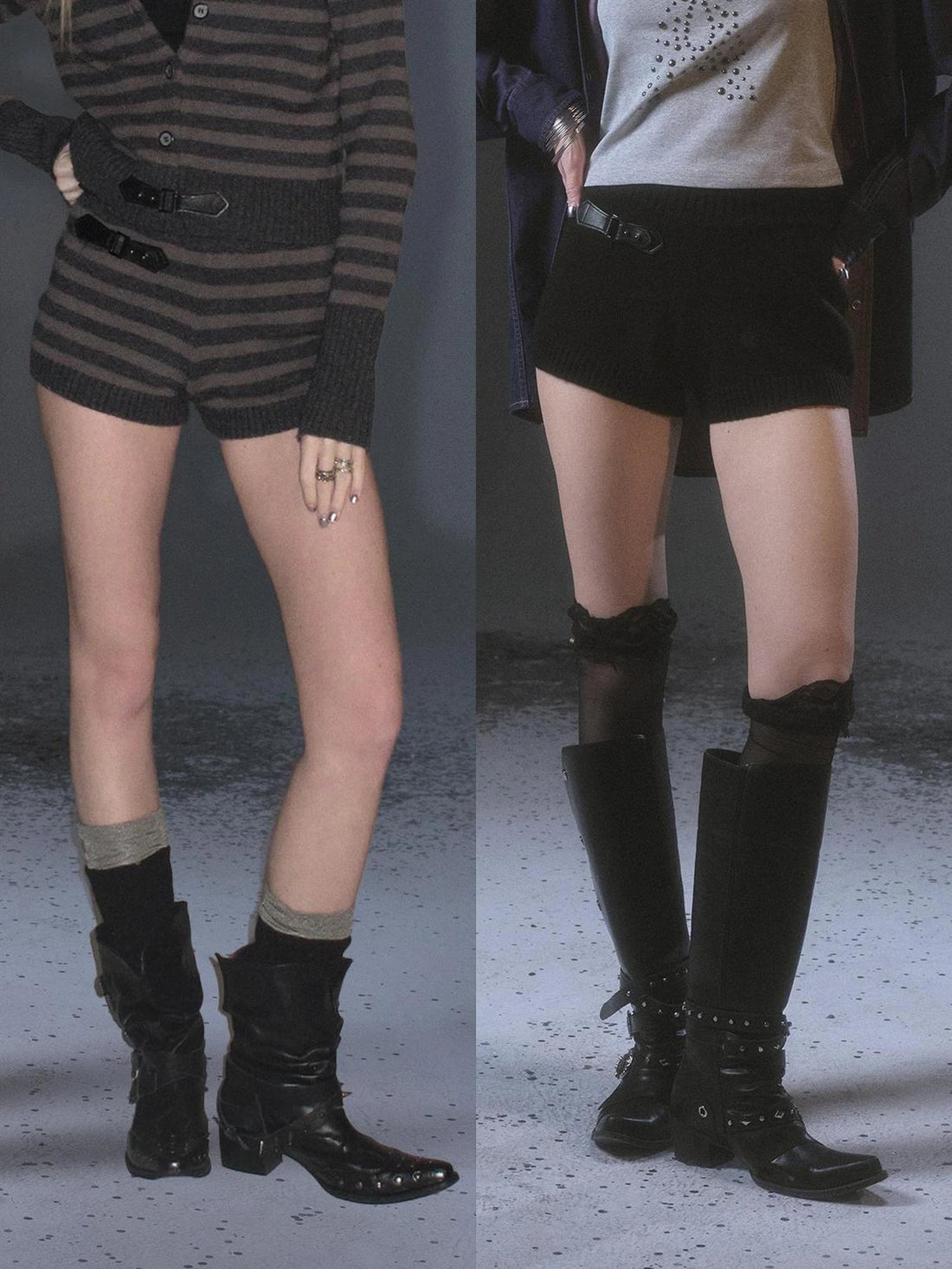 wear And tear Wool Blend Knit Shorts With Leather Trim