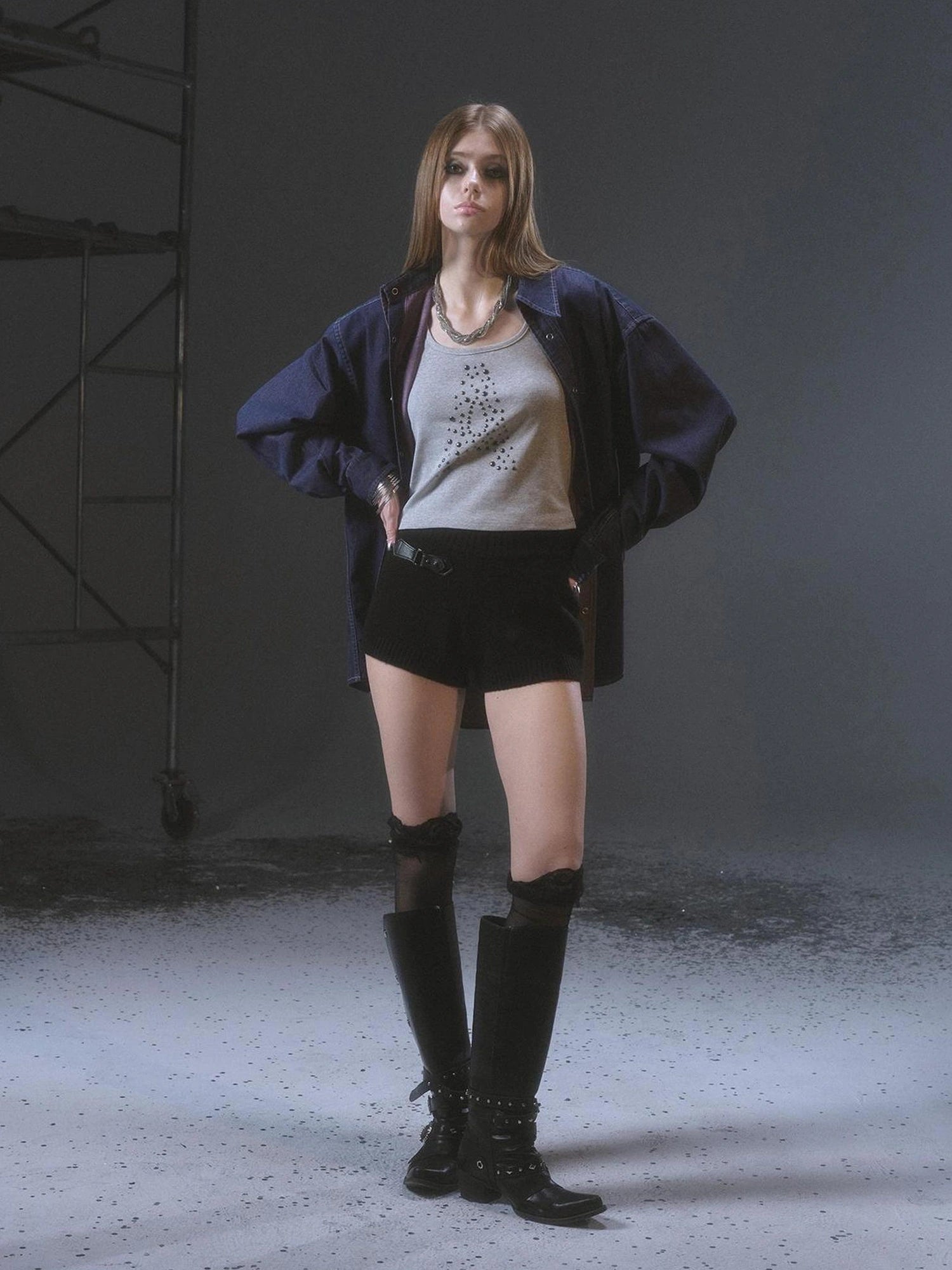 wear And tear Wool Blend Knit Shorts With Leather Trim