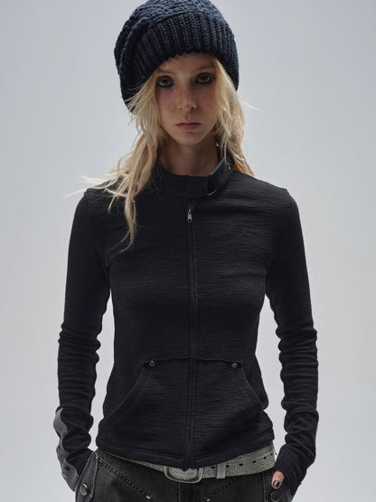 wear_And_tear_Zipped_Collar_Black_Textured_Jacket_With_Studs_MISSTT