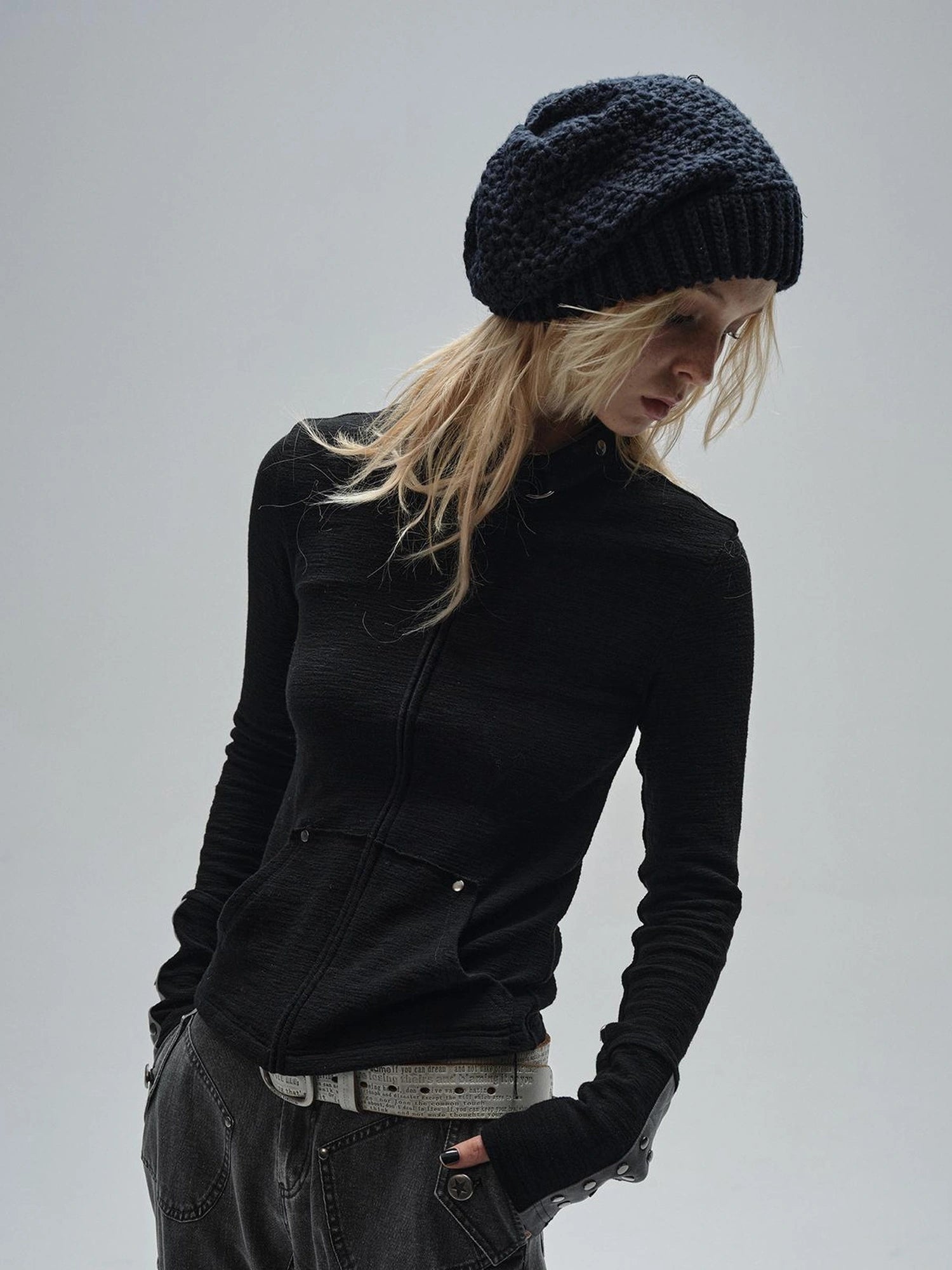 wear And tear Zipped Collar Black Textured Jacket With Studs