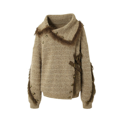 NO ROMANCE Vintage Boho Knit Sweater With Frayed Collar For Women