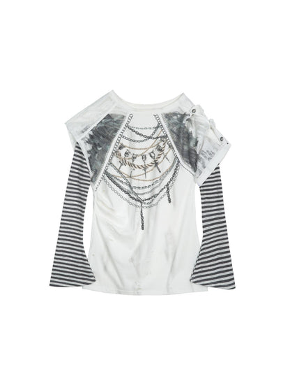 ARIADNAw Punk Asymmetric Two Layer Vintage Tee With Poetry Print