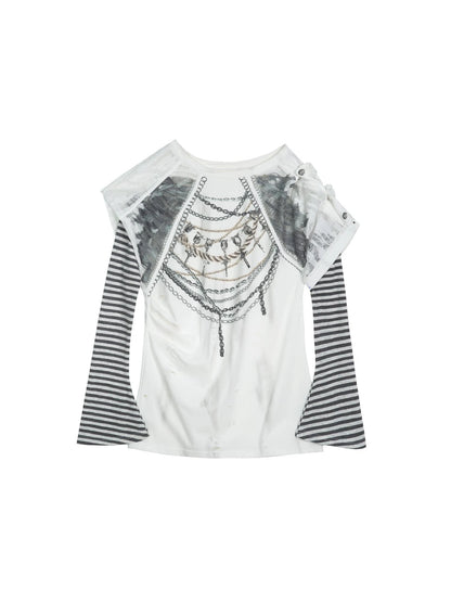Punk Asymmetric Two Layer Vintage Tee With Poetry Print
