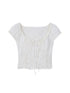 DIDDI MODA French Cotton Lace Trim Ruffled Fit Short Sleeve Blouse