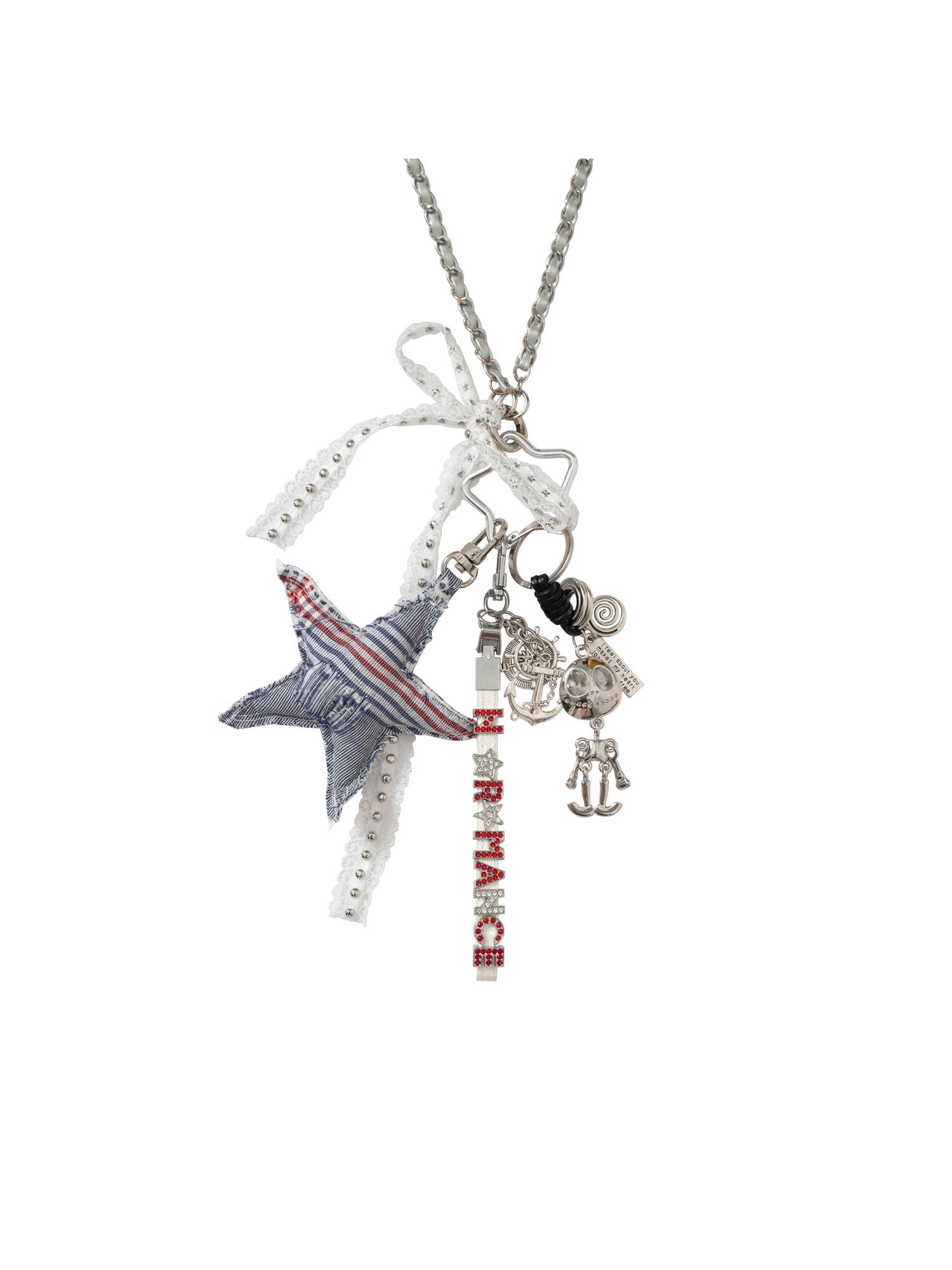 NO ROMANCE Punk Rock Star Lace Rhinestone Keychain Necklace Waistchain