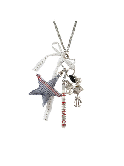 NO ROMANCE Punk Rock Star Lace Rhinestone Keychain Necklace Waistchain