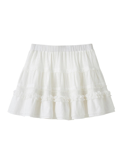 DIDDI MODA Layered Lace Cake Mini Skirt Floral Embroidery High Waist A Line
